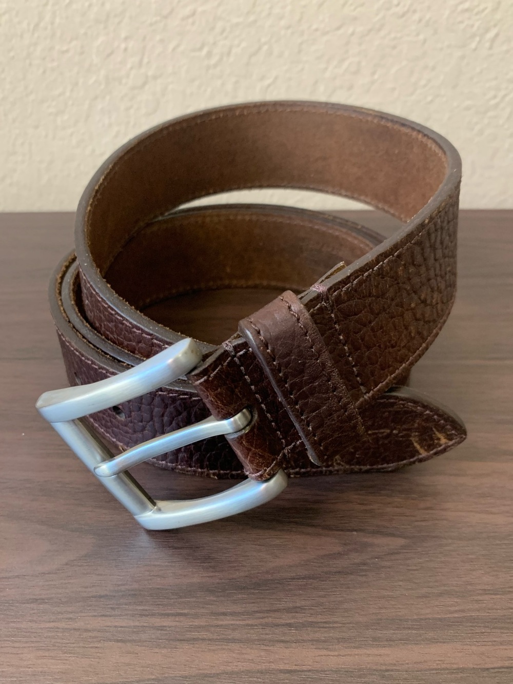 Genuine Pebbled Leather Made In India Silver Buckle Belt Size 46